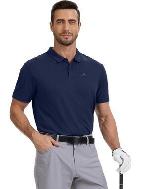 Men's 1-navyUPF 50+ Golf Polo Quick Dry Moisture Wicking Work Tees Fit Shirt